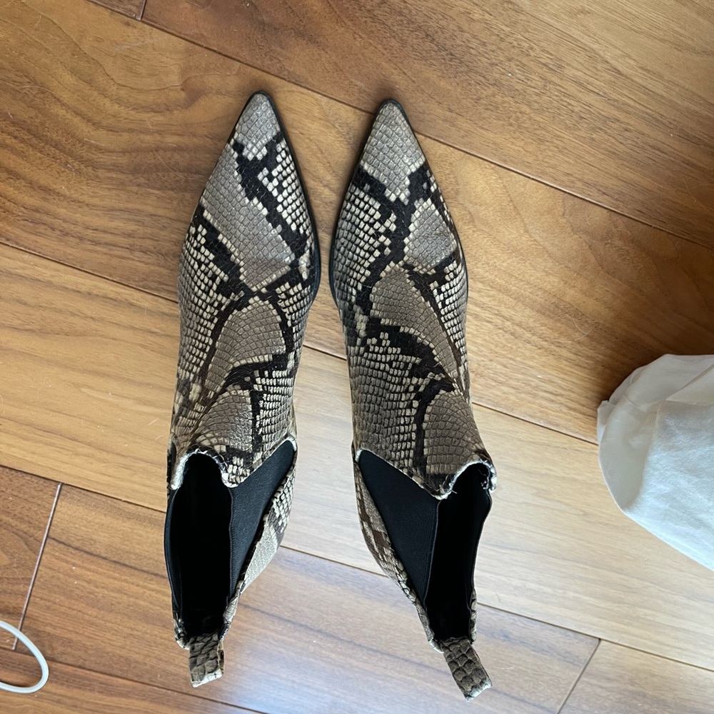 Zara Black and Cream Snake Pattern Ankle Boots